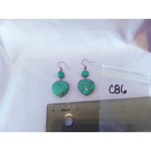 Vintage Turquoise Heart Drop Dangle Earrings - Picture 4 of 4